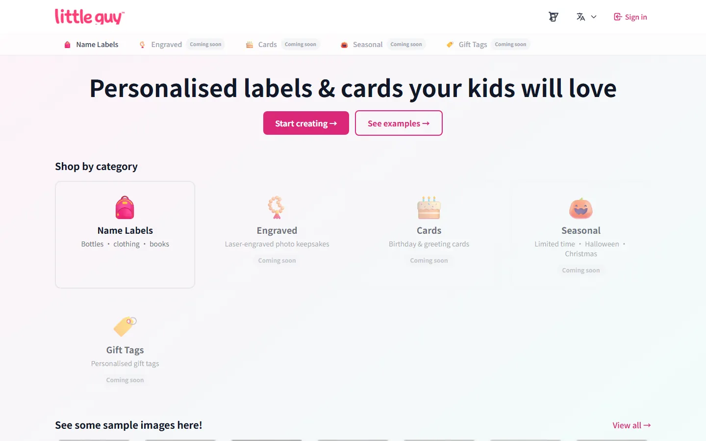 Little Guy shop: personalised labels and cards your kids will love